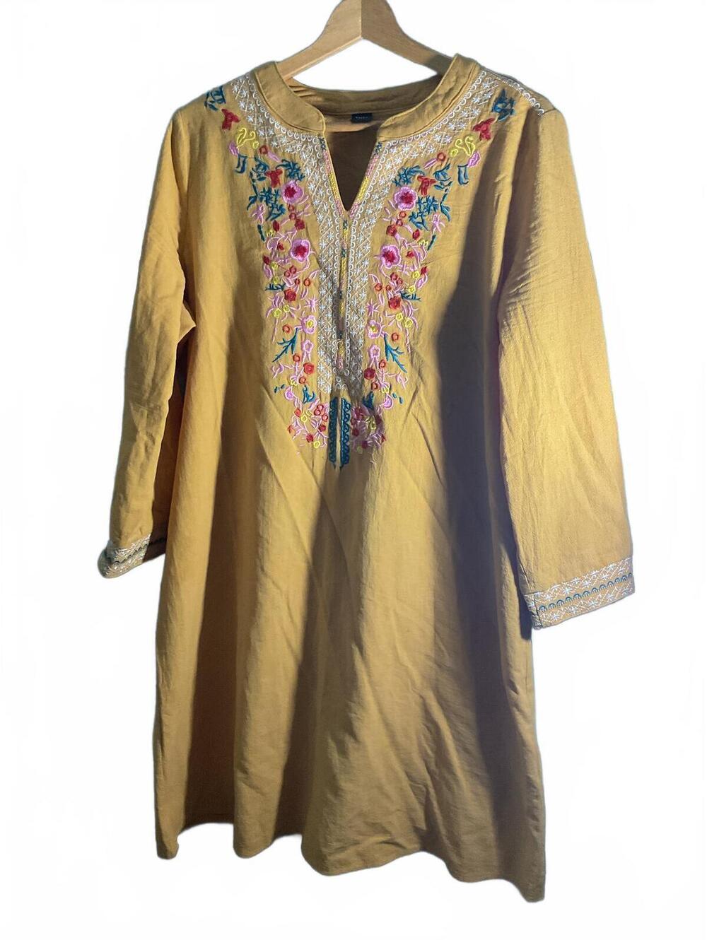 Emery Rose XL Yellow Embroidered  Boho Tunic Dress